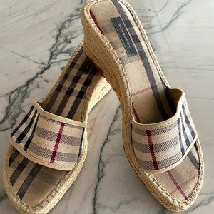 Burberry Nova Check Espadrille Wedge Slides Sandals Sz 39 - EXCELLENT CONDITION